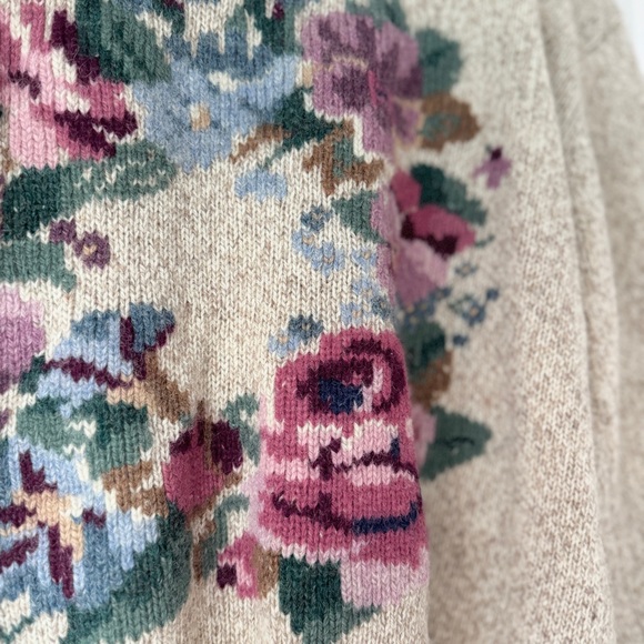 🤎 VINTAGE EDDIE BAUER WOOL FLORAL SWEATER GRANNY COTTAGECORE - Picture 3 of 5